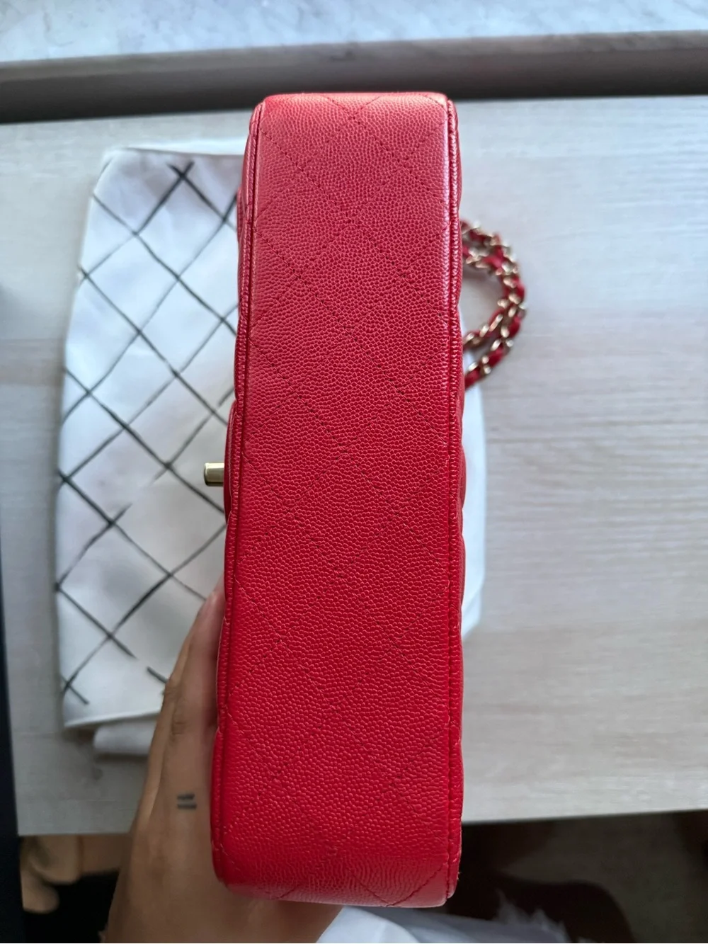 Chanel Red Quilted Classic Double Flap Shoulder Bag with Gold Hardware